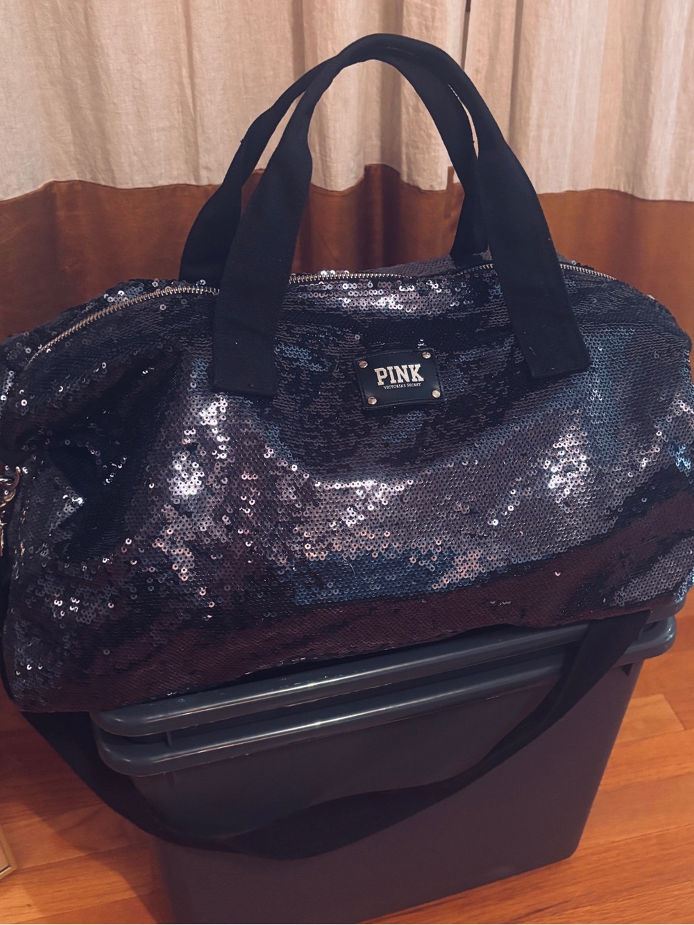 PINK Victoria's Secret Navy Sequin Weekend Duffel Bag